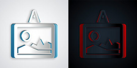 Paper cut Picture icon isolated on grey and black background. Paper art style. Vector