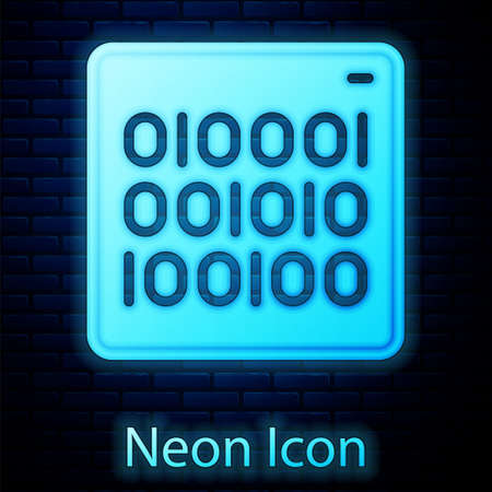 Glowing neon Binary code icon isolated on brick wall background. Vectorのイラスト素材