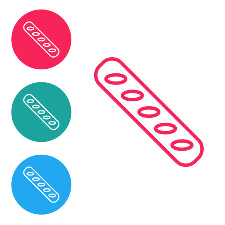 Red line French baguette bread icon isolated on white background. Set icons in circle buttons. Vectorのイラスト素材