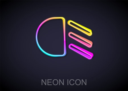 Glowing neon line High beam icon isolated on black background. Car headlight. Vectorのイラスト素材