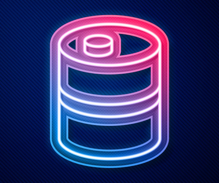 Glowing neon line Metal beer keg icon isolated on blue background. Vectorのイラスト素材