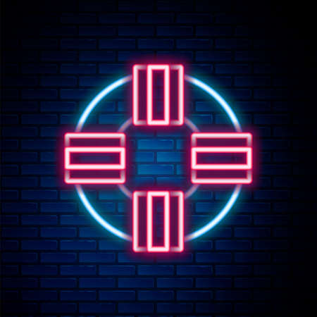Glowing neon line Lifebuoy icon isolated on brick wall background. Lifebelt symbol. Colorful outline concept. Vectorのイラスト素材