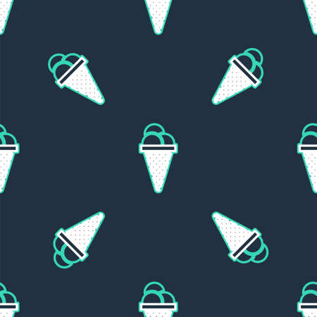 Line Ice cream in waffle cone icon isolated seamless pattern on black background. Sweet symbol. Vectorのイラスト素材
