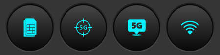 Set Sim card, 5G network, Location and WiFi wireless icon. Vectorのイラスト素材