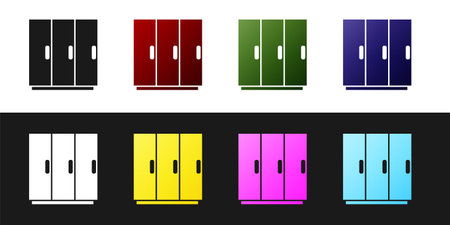Set Wardrobe icon isolated on black and white background. Vectorのイラスト素材
