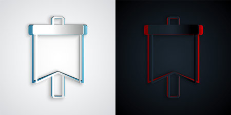 Paper cut Flag icon isolated on grey and black background. Victory, winning and conquer adversity concept. Paper art style. Vectorのイラスト素材