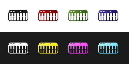 Set Music synthesizer icon isolated on black and white background. Electronic piano. Vectorのイラスト素材