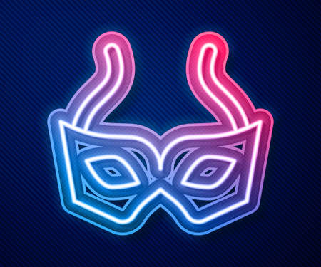 Glowing neon line Festive mask icon isolated on blue background. Merry Christmas and Happy New Year. Vectorのイラスト素材
