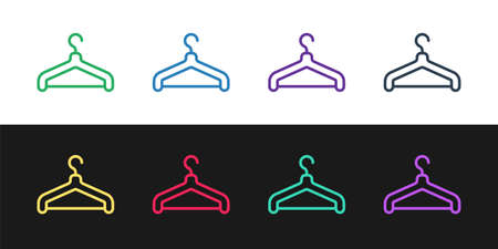 Set line Hanger wardrobe icon isolated on black and white background. Cloakroom icon. Clothes service symbol. Laundry hanger sign. Vectorのイラスト素材