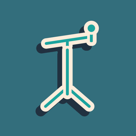 Green Microphone with stand icon isolated on green background. Long shadow style. Vectorのイラスト素材