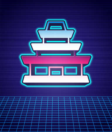 Retro style Traditional Korean temple building icon isolated futuristic landscape background. 80s fashion party. Vectorのイラスト素材