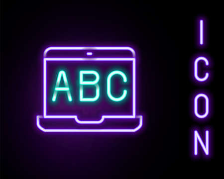 Glowing neon line E-learning of different foreign languages icon isolated on black background. Colorful outline concept. Vectorのイラスト素材