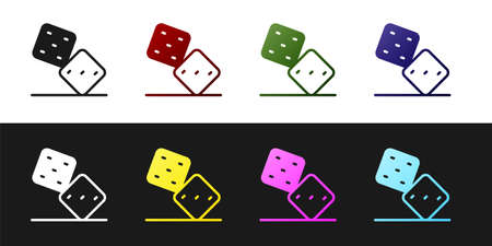 Set Game dice icon isolated on black and white background. Casino gambling. Vectorのイラスト素材