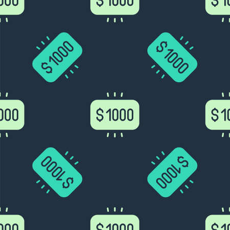 Green and beige Money prize in casino icon isolated seamless pattern on blue background. Vectorのイラスト素材