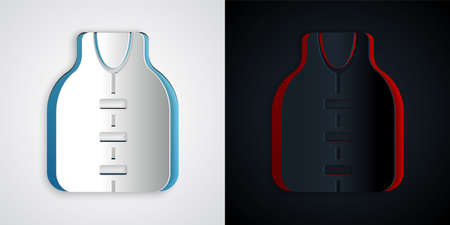Paper cut Life jacket icon isolated on grey and black background. Life vest icon. Extreme sport. Sport equipment. Paper art style. Vectorのイラスト素材