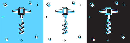 Set Wine corkscrew icon isolated on blue and white, black background. Vector