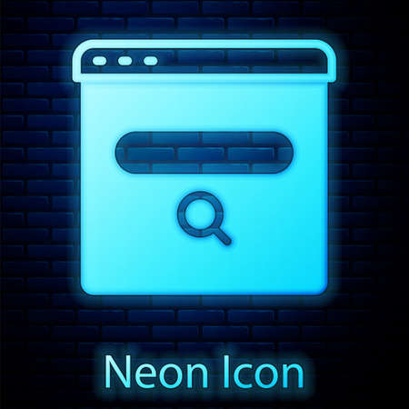 Glowing neon Search engine icon isolated on brick wall background. Vectorのイラスト素材