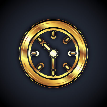 Gold Clock icon isolated on black background. Time symbol. Vectorのイラスト素材