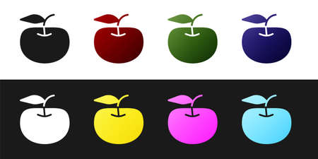 Set Apple icon isolated on black and white background. Excess weight. Healthy diet menu. Fitness diet apple. Vectorのイラスト素材