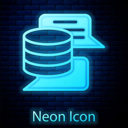 Glowing neon Server, Data, Web Hosting icon isolated on brick wall background. Vectorのイラスト素材