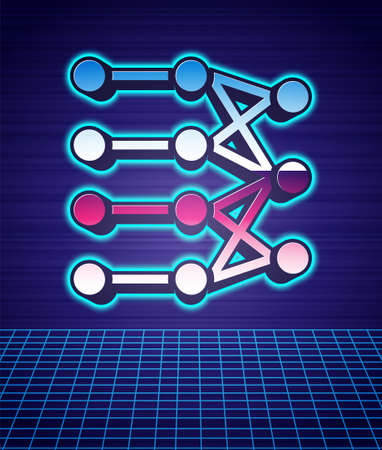 Retro style Neural network icon isolated futuristic landscape background. Artificial intelligence...