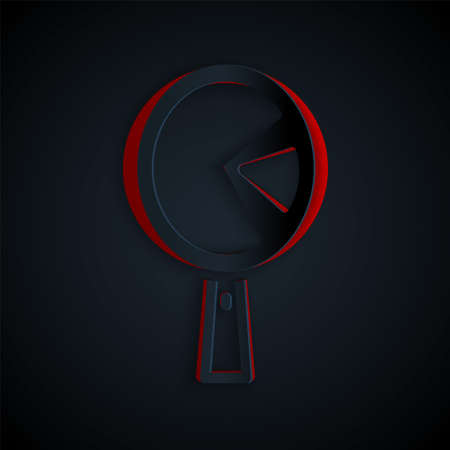 Paper cut Omelette in frying pan icon isolated on black background. Omelet in a skillet. Paper art...