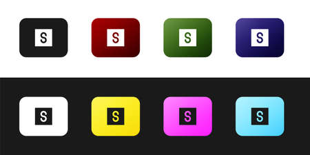 Set Stop media button icon isolated on black and white background. Vector