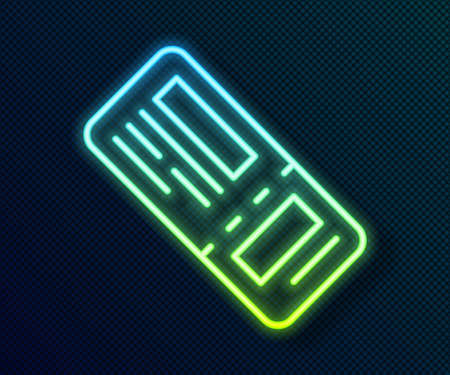 Glowing neon line Airline ticket icon isolated on black background. Plane ticket. Vectorのイラスト素材