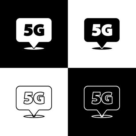 Set Location 5G new wireless internet wifi connection icon isolated on black and white background. Global network high speed connection data rate technology. Vectorのイラスト素材