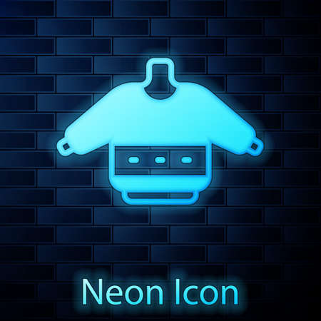 Glowing neon Christmas sweater with norwegian ornaments and holidays decorations icon isolated on brick wall background. Knitted winter jumper. Vectorのイラスト素材