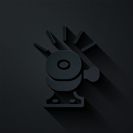 Paper cut Bicycle bell icon isolated on black background. Paper art style. Vectorのイラスト素材