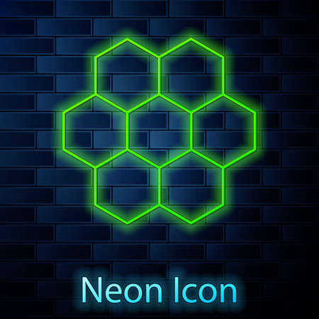 Glowing neon line Honeycomb icon isolated on brick wall background. Honey cells symbol. Sweet natural food. Vectorのイラスト素材
