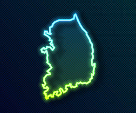 Glowing neon line South Korea map icon isolated on black background. Vectorのイラスト素材