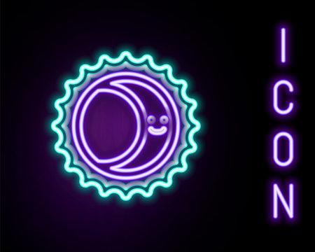 Glowing neon line Eclipse of the sun icon isolated on black background. Total sonar eclipse. Colorful outline concept. Vectorのイラスト素材