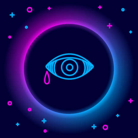 Glowing neon line Reddish eye due to viral, bacterial or allergic conjunctivitis icon isolated on black background. Colorful outline concept. Vectorのイラスト素材