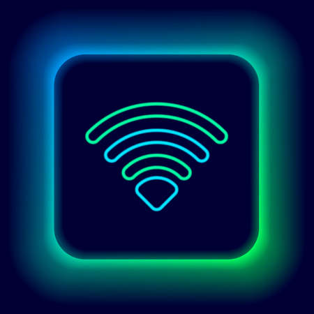 Glowing neon line WiFi wireless internet network symbol icon isolated on black background. Colorful outline concept. Vectorのイラスト素材