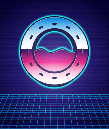 Retro style Ship porthole with rivets and seascape outside icon isolated futuristic landscape background. 80s fashion party. Vectorのイラスト素材