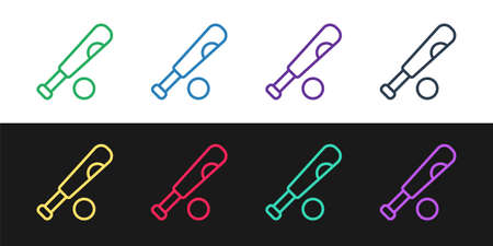 Set line Baseball bat with ball icon isolated on black and white background. Vectorのイラスト素材