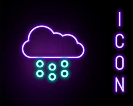 Glowing neon line Cloud with snow icon isolated on black background. Cloud with snowflakes. Single weather icon. Snowing sign. Colorful outline concept. Vectorのイラスト素材