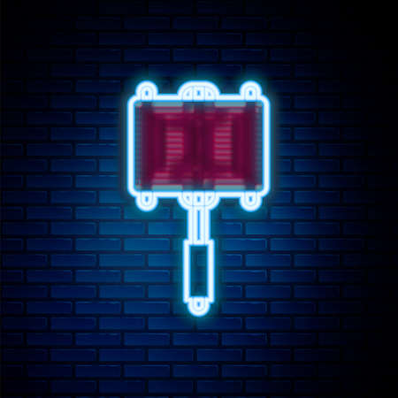 Glowing neon line Barbecue steel grid icon isolated on brick wall background. Top view of BBQ grill. Wire rack for BBQ. Grilling basket. Colorful outline concept. Vectorのイラスト素材