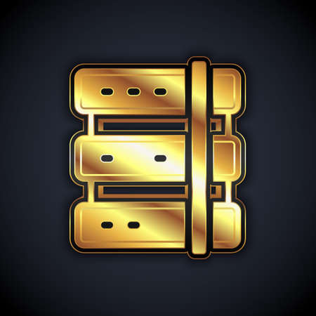 Gold Server, Data, Web Hosting icon isolated on black background. Vectorのイラスト素材