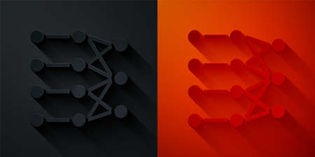 Paper cut Neural network icon isolated on black and red background. Artificial intelligence AI. Paper art style. Vectorのイラスト素材