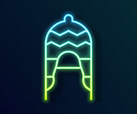Glowing neon line Winter hat icon isolated on black background. Vectorのイラスト素材