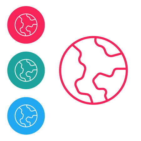 Red line Earth globe icon isolated on white background. World or Earth sign. Global internet symbol. Geometric shapes. Set icons in circle buttons. Vectorのイラスト素材