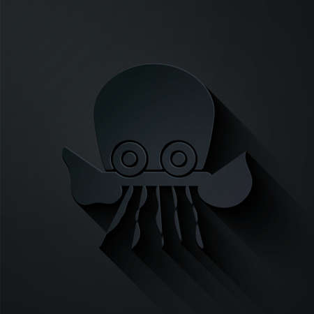 Paper cut Octopus icon isolated on black background. Paper art style. Vector.のイラスト素材