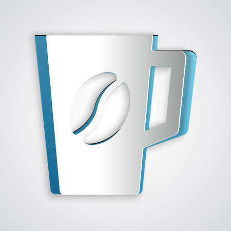 Paper cut Coffee cup icon isolated on grey background. Tea cup. Hot drink coffee. Paper art style. Vectorのイラスト素材