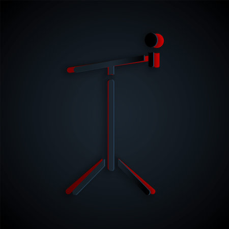 Paper cut Microphone with stand icon isolated on black background. Paper art style. Vectorのイラスト素材