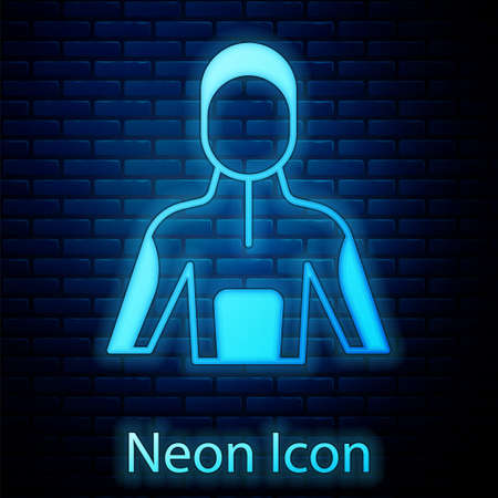 Glowing neon Wetsuit for scuba diving icon isolated on brick wall background. Diving underwater equipment. Vectorのイラスト素材