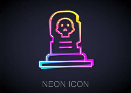 Glowing neon line Grave with tombstone icon isolated on black background. Vectorのイラスト素材