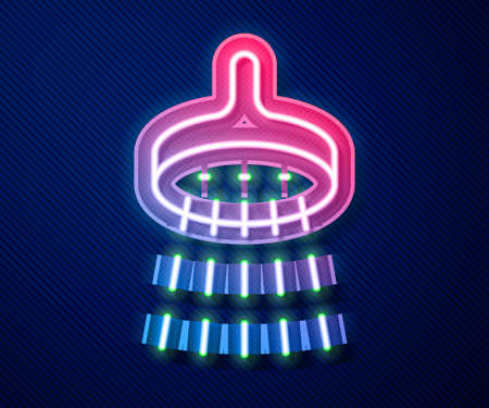 Glowing neon line Shower head with water drops flowing icon isolated on blue background. Vectorのイラスト素材